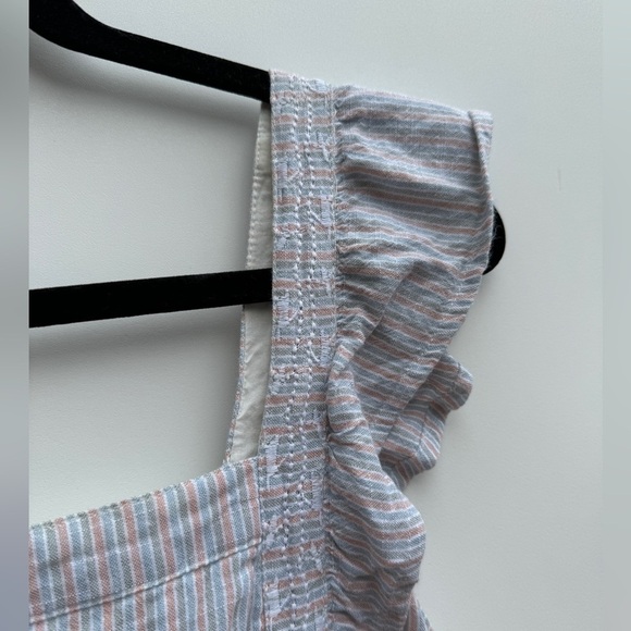 Japna Striped Smocked Flutter Straps Embroidered Peplum Boho Blouse Top Medium - Picture 4 of 13